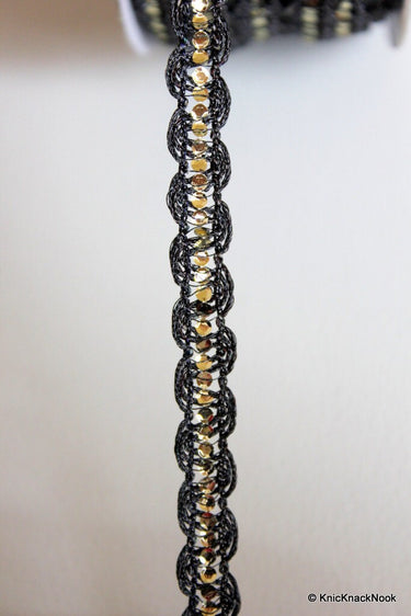 Black Lace Trim With Silver Sequins, Approx. 10 mm wide